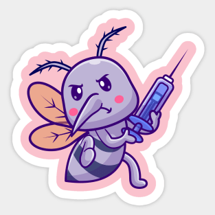 Cute Mosquito Holding Injection Cartoon Sticker